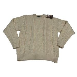 McKennas Chunky Pure Hand Knit Wool Irish Fisherman Sweater Size L Boho